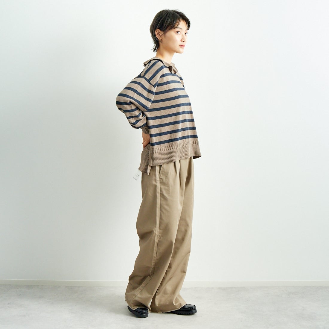 Jeans Factory Clothes [ジーンズファクトリークローズ] チノワイドパンツ [24SSINW-01PN] ﾍﾞｰｼﾞｭ &&モデル身長：160cm 着用サイズ：M&&