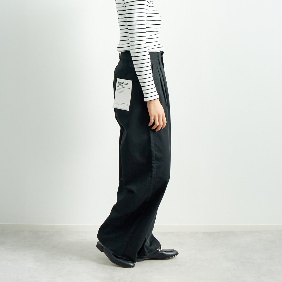 Jeans Factory Clothes [ジーンズファクトリークローズ] チノワイドパンツ [24SSINW-01PN] ﾌﾞﾗｯｸ &&モデル身長：160cm 着用サイズ：S&&