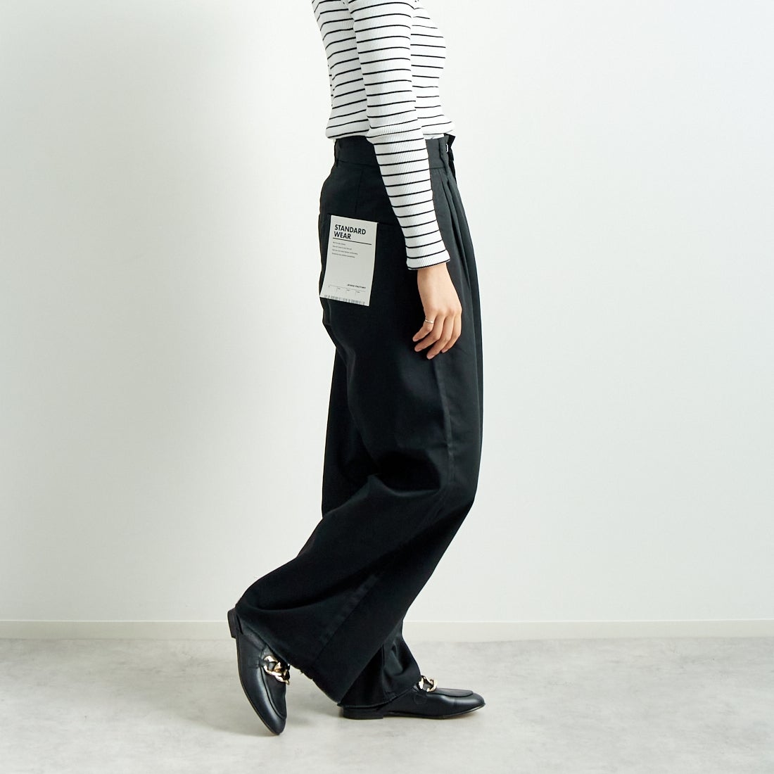 Jeans Factory Clothes [ジーンズファクトリークローズ] チノワイドパンツ [24SSINW-01PN] ﾌﾞﾗｯｸ &&モデル身長：160cm 着用サイズ：S&&