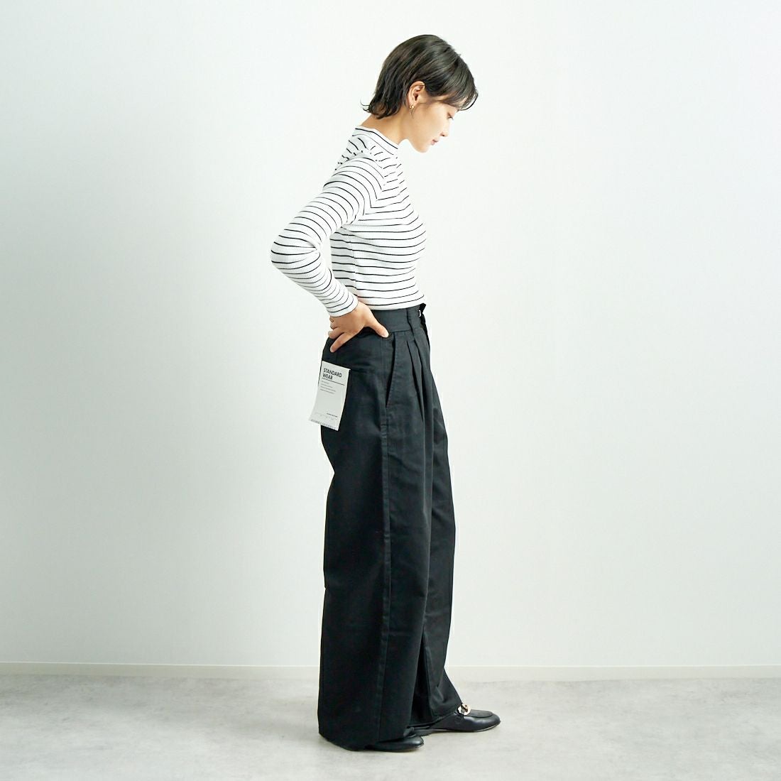 Jeans Factory Clothes [ジーンズファクトリークローズ] チノワイドパンツ [24SSINW-01PN] ﾌﾞﾗｯｸ &&モデル身長：160cm 着用サイズ：S&&