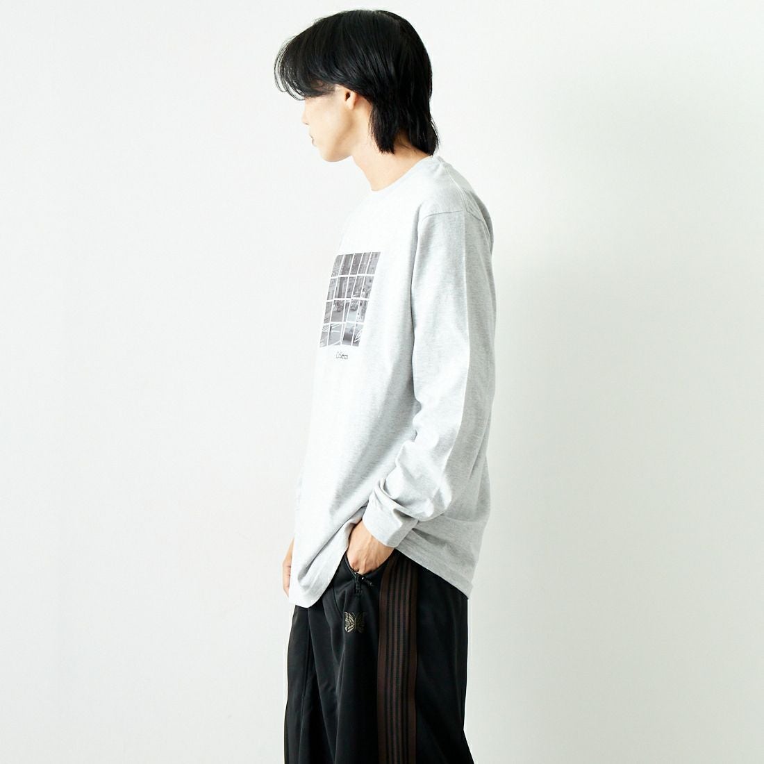 Filphies [フィルフィーズ] ロングスリーブプリントTシャツ [FP242PS00090] 11 ASH &&モデル身長：179cm 着用サイズ：L&&