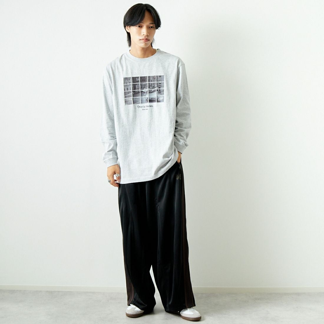 Filphies [フィルフィーズ] ロングスリーブプリントTシャツ [FP242PS00090] 11 ASH &&モデル身長：179cm 着用サイズ：L&&