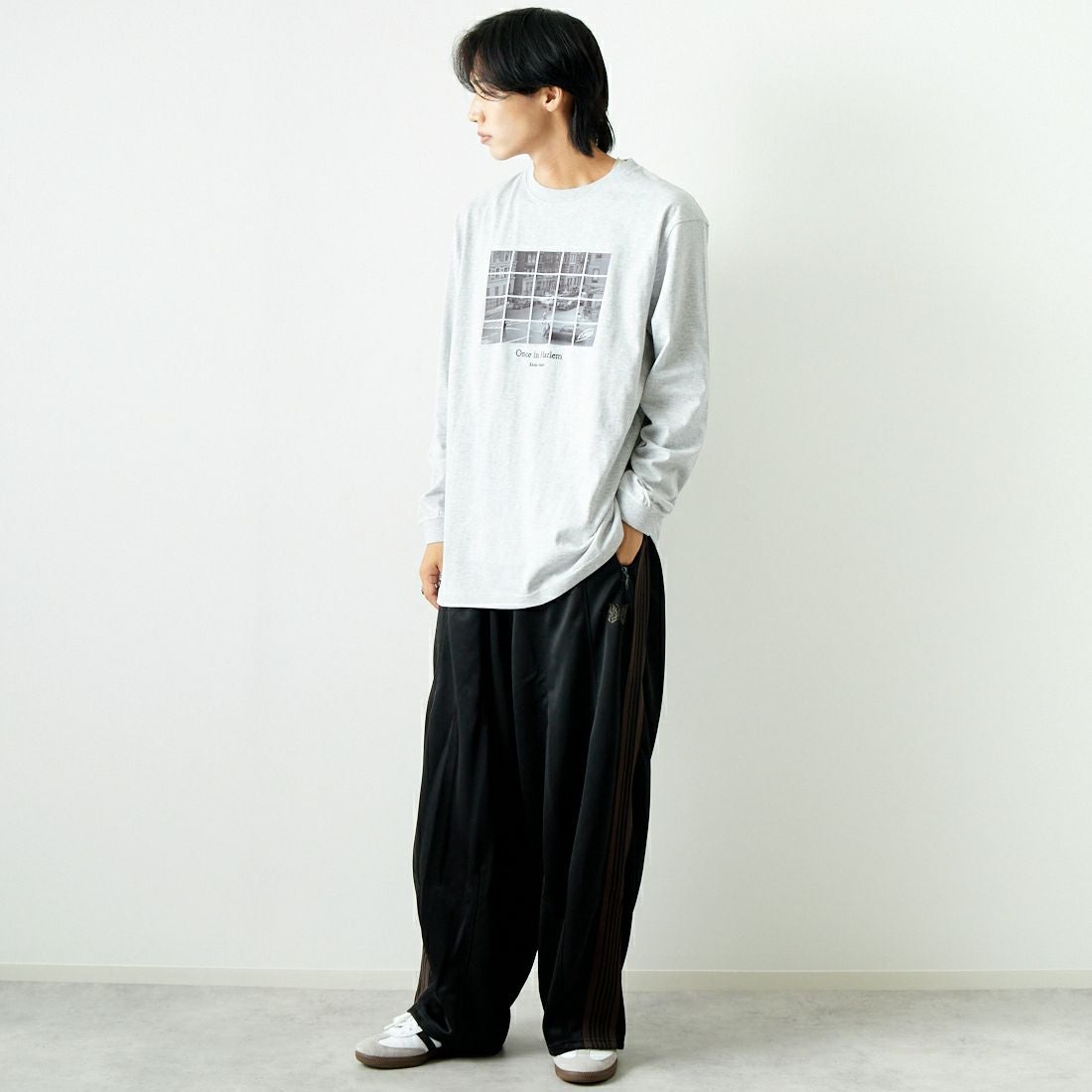 Filphies [フィルフィーズ] ロングスリーブプリントTシャツ [FP242PS00090] 11 ASH &&モデル身長：179cm 着用サイズ：L&&