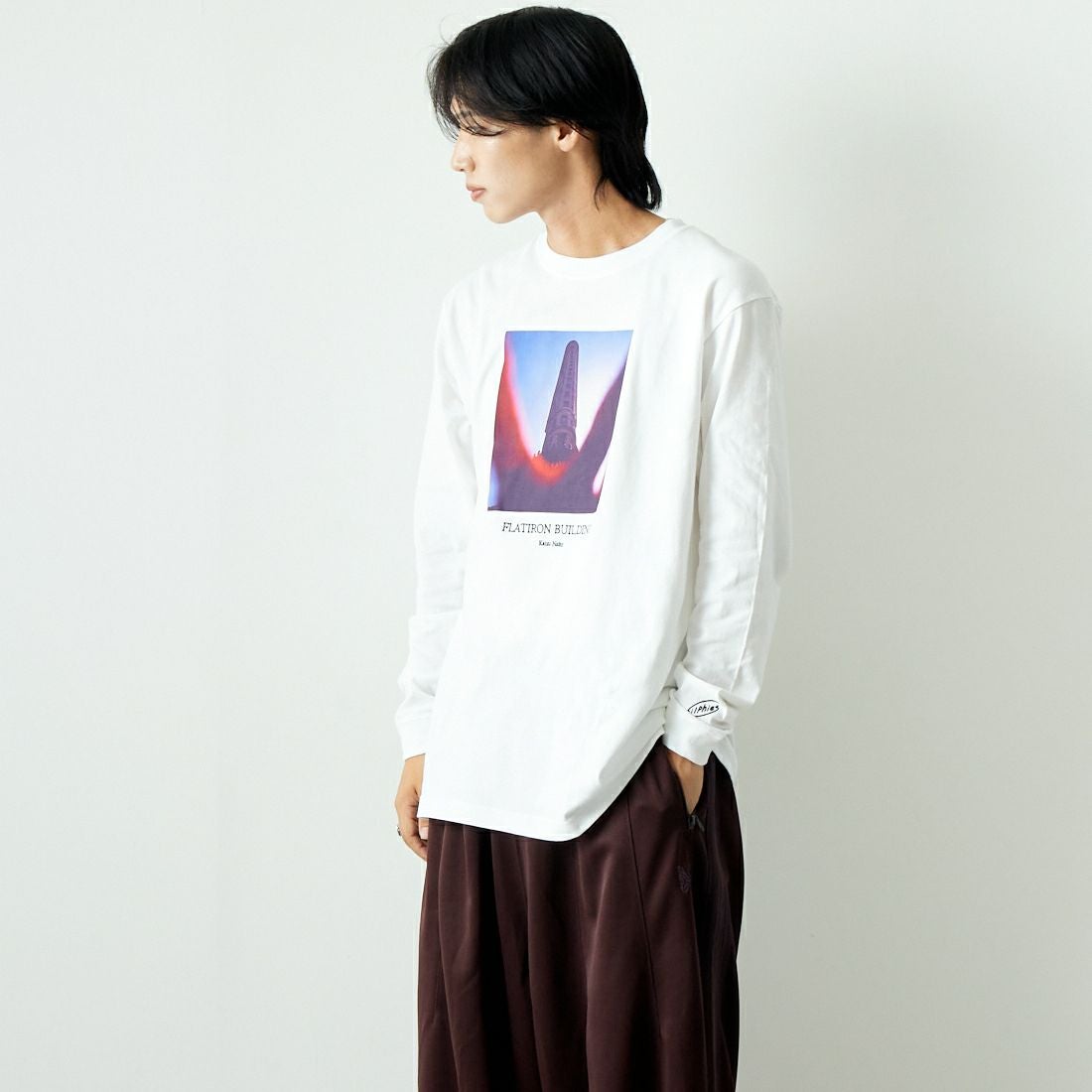 Filphies [フィルフィーズ] ロングスリーブプリントTシャツ [FP242PS00110] 01 WHITE &&モデル身長：179cm 着用サイズ：L&&
