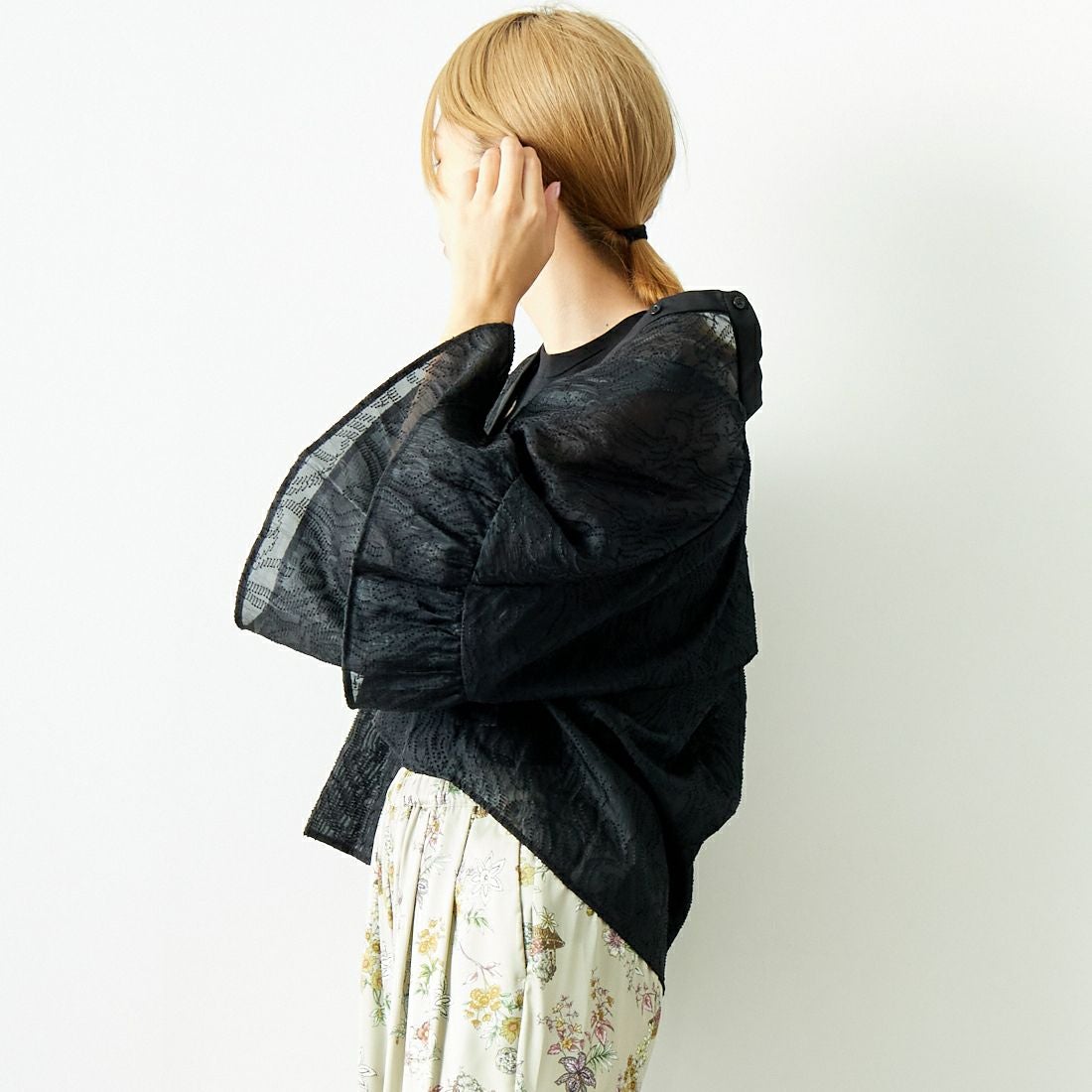 Jeans Factory Clothes [ジーンズファクトリークローズ] カットジャガードシャツジャケット [7443332] BLACK &&モデル身長：167cm 着用サイズ：F&&