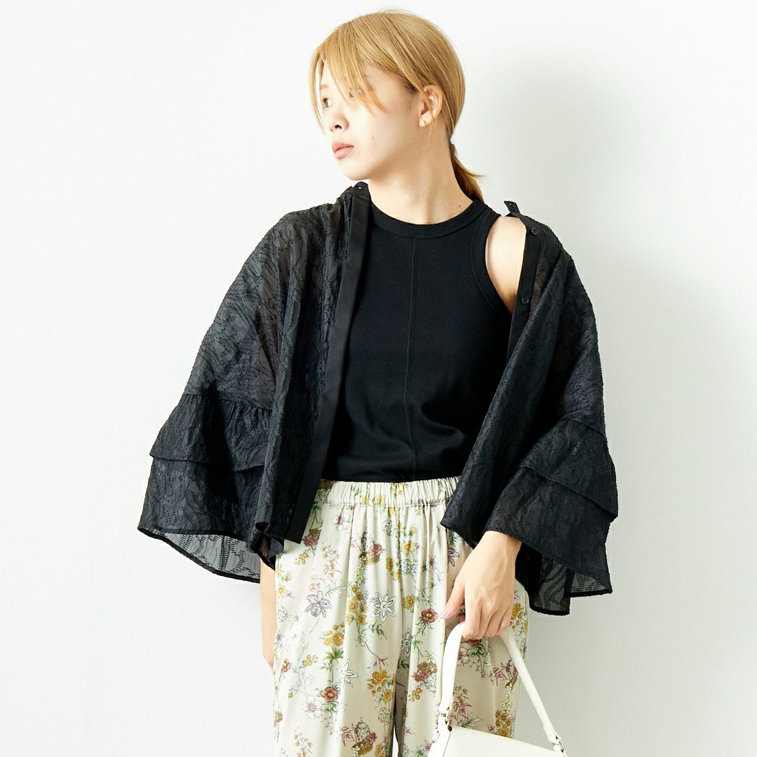 Jeans Factory Clothes [ジーンズファクトリークローズ] カットジャガードシャツジャケット [7443332] BLACK &&モデル身長：167cm 着用サイズ：F&&