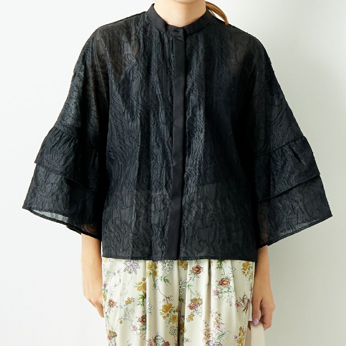 Jeans Factory Clothes [ジーンズファクトリークローズ] カットジャガードシャツジャケット [7443332] BLACK &&モデル身長：167cm 着用サイズ：F&&