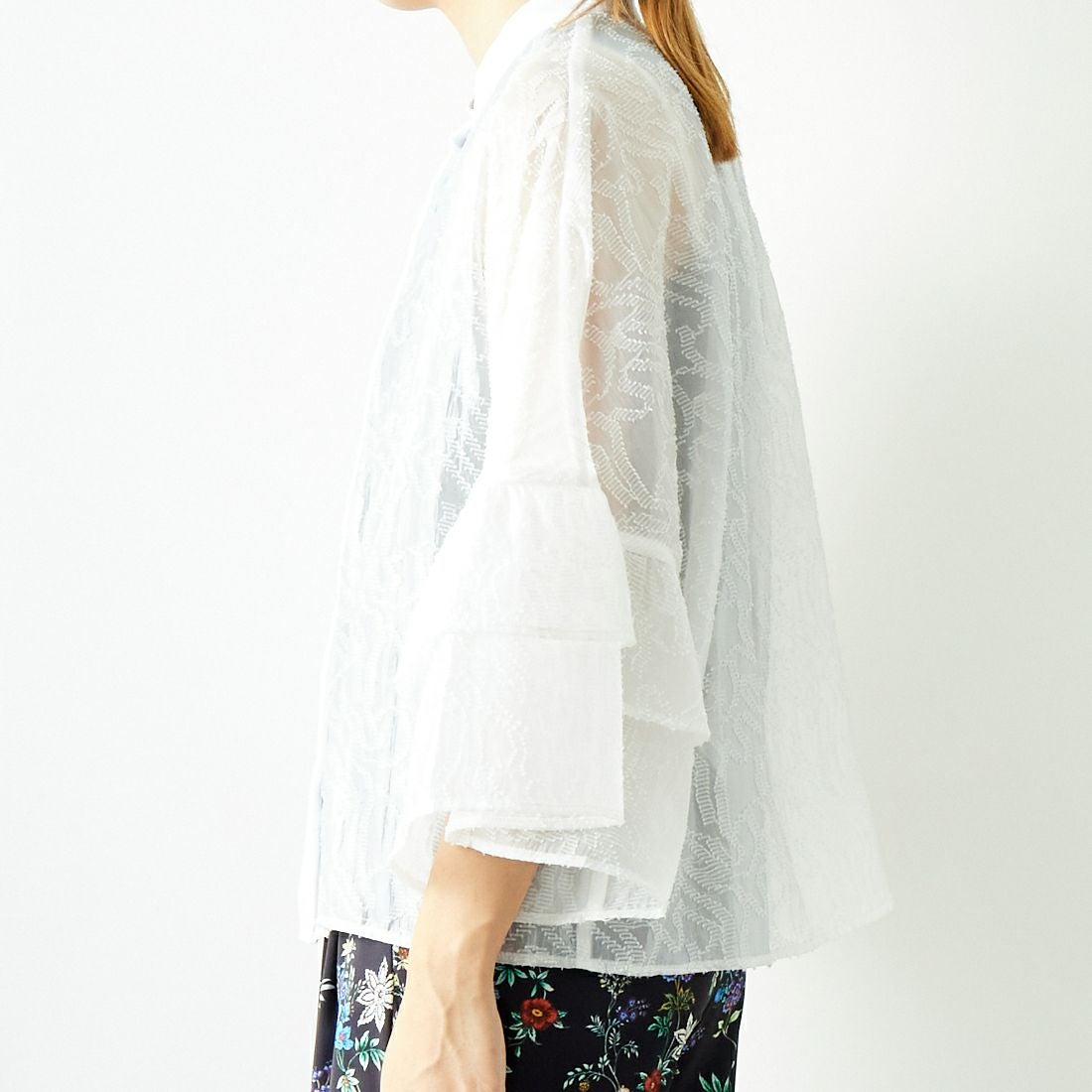 Jeans Factory Clothes [ジーンズファクトリークローズ] カットジャガードシャツジャケット [7443332] OFF WHITE &&モデル身長：167cm 着用サイズ：F&&