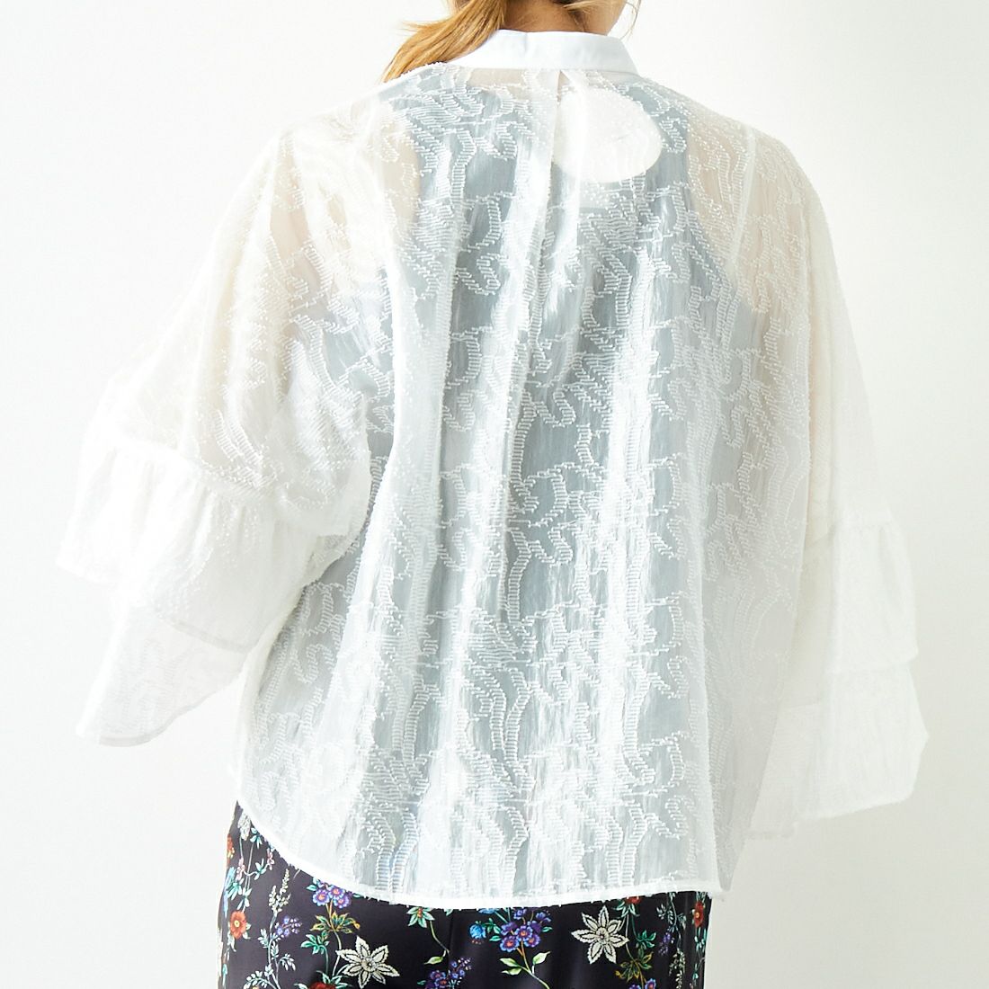 Jeans Factory Clothes [ジーンズファクトリークローズ] カットジャガードシャツジャケット [7443332] OFF WHITE &&モデル身長：167cm 着用サイズ：F&&