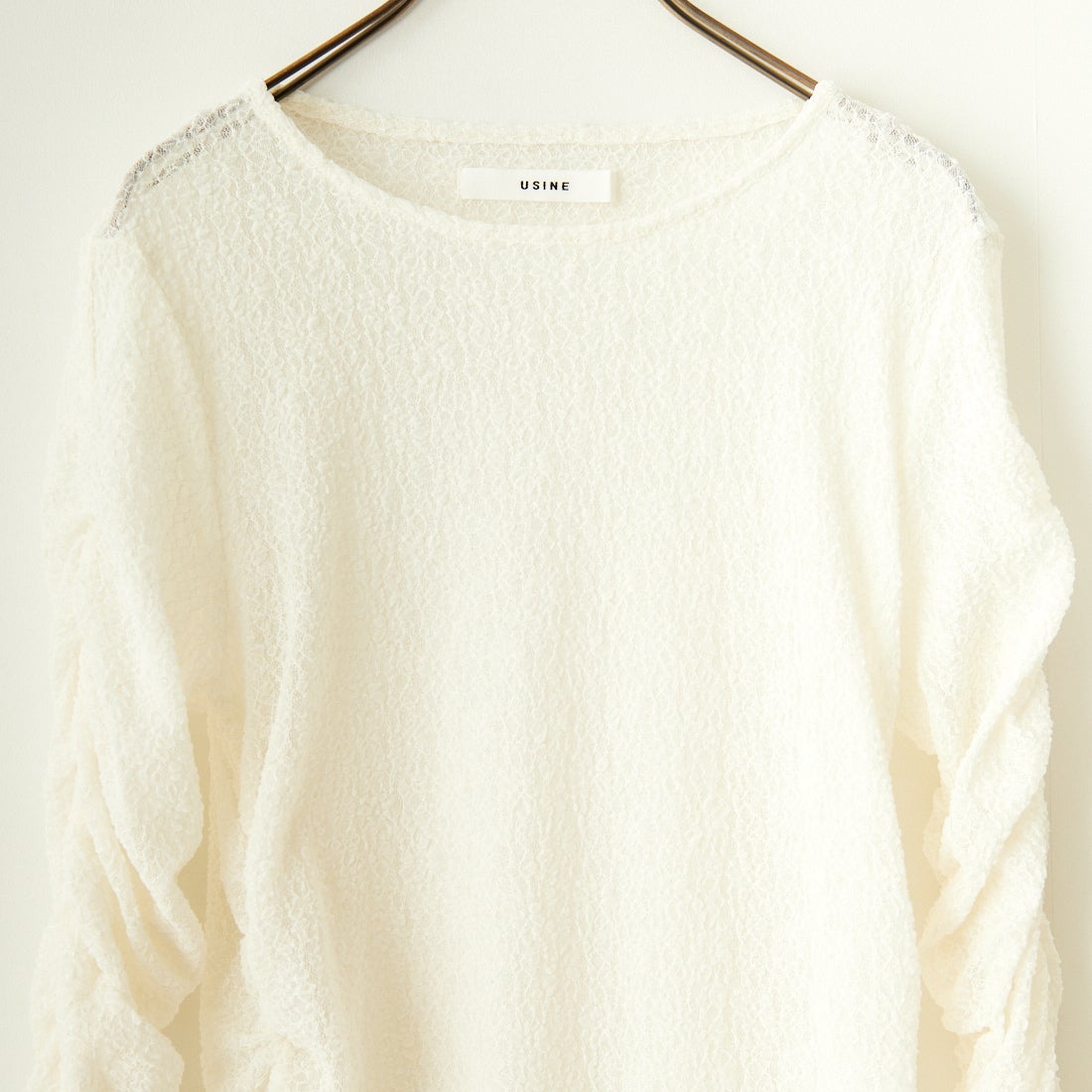 USINE [ユジーヌ] レースギャザーロングスリーブTシャツ [2430801] WHITE