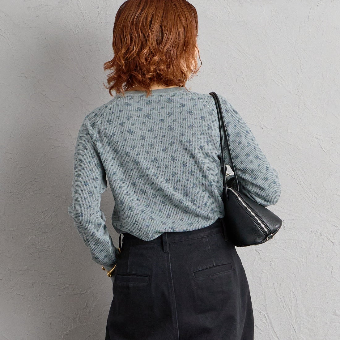 JE MORGAN [ジェイイーモーガン] ワッフルオーバーダイ ロングスリーブTシャツ [JE053-19S] 06 GRAY &&モデル身長：158cm 着用サイズ：F&&