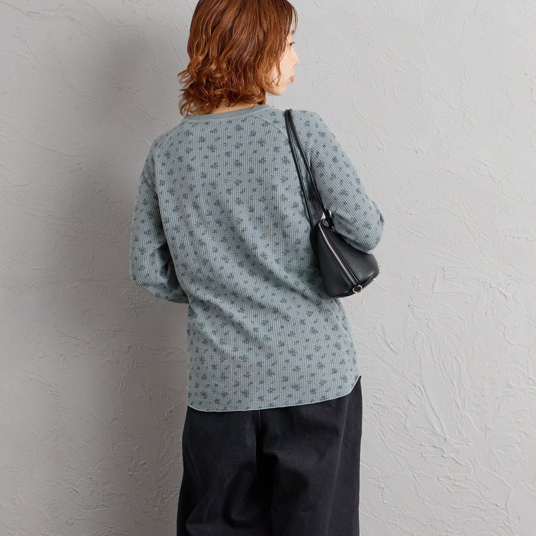 JE MORGAN [ジェイイーモーガン] ワッフルオーバーダイ ロングスリーブTシャツ [JE053-19S] 06 GRAY &&モデル身長：158cm 着用サイズ：F&&