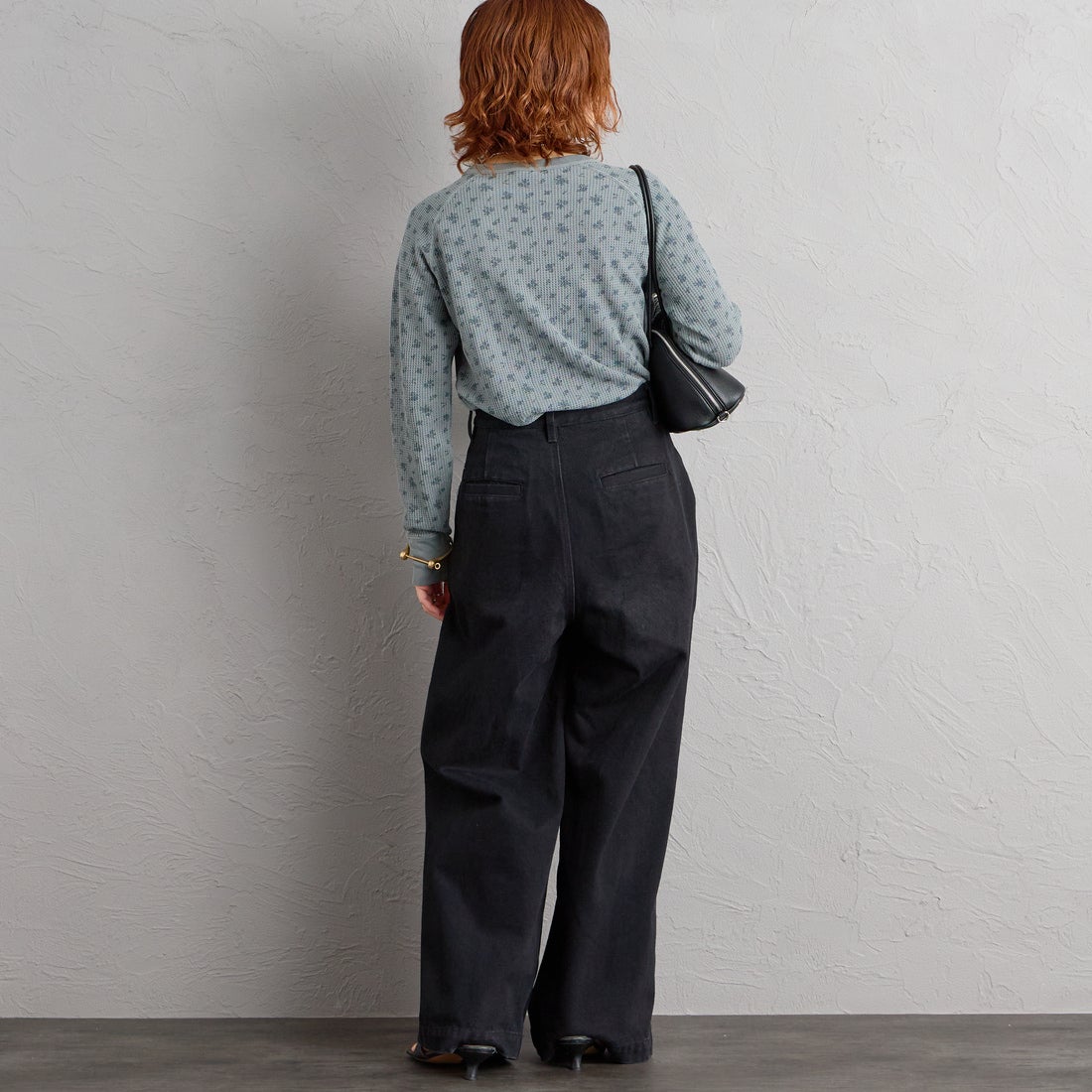 JE MORGAN [ジェイイーモーガン] ワッフルオーバーダイ ロングスリーブTシャツ [JE053-19S] 06 GRAY &&モデル身長：158cm 着用サイズ：F&&