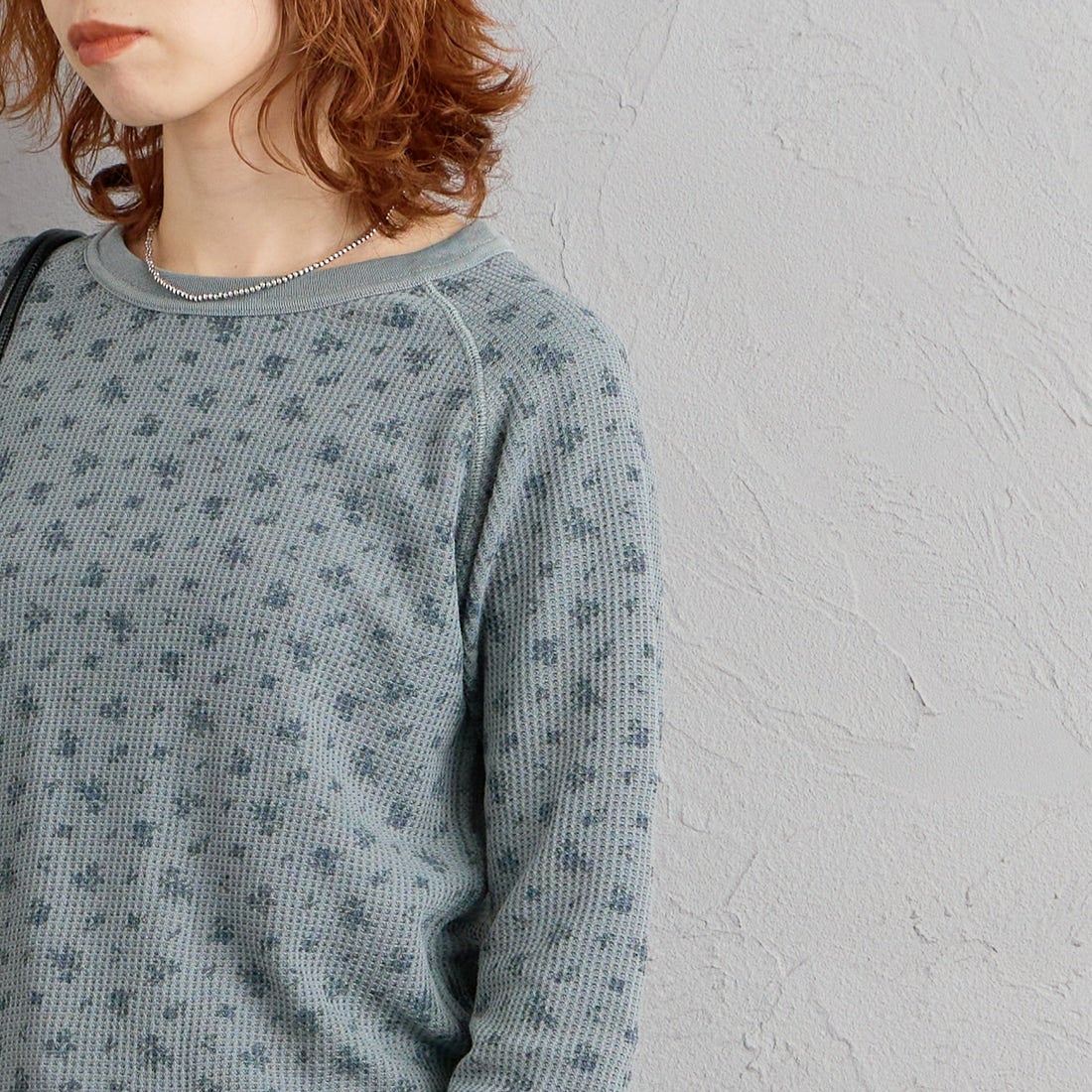 JE MORGAN [ジェイイーモーガン] ワッフルオーバーダイ ロングスリーブTシャツ [JE053-19S] 06 GRAY &&モデル身長：158cm 着用サイズ：F&&