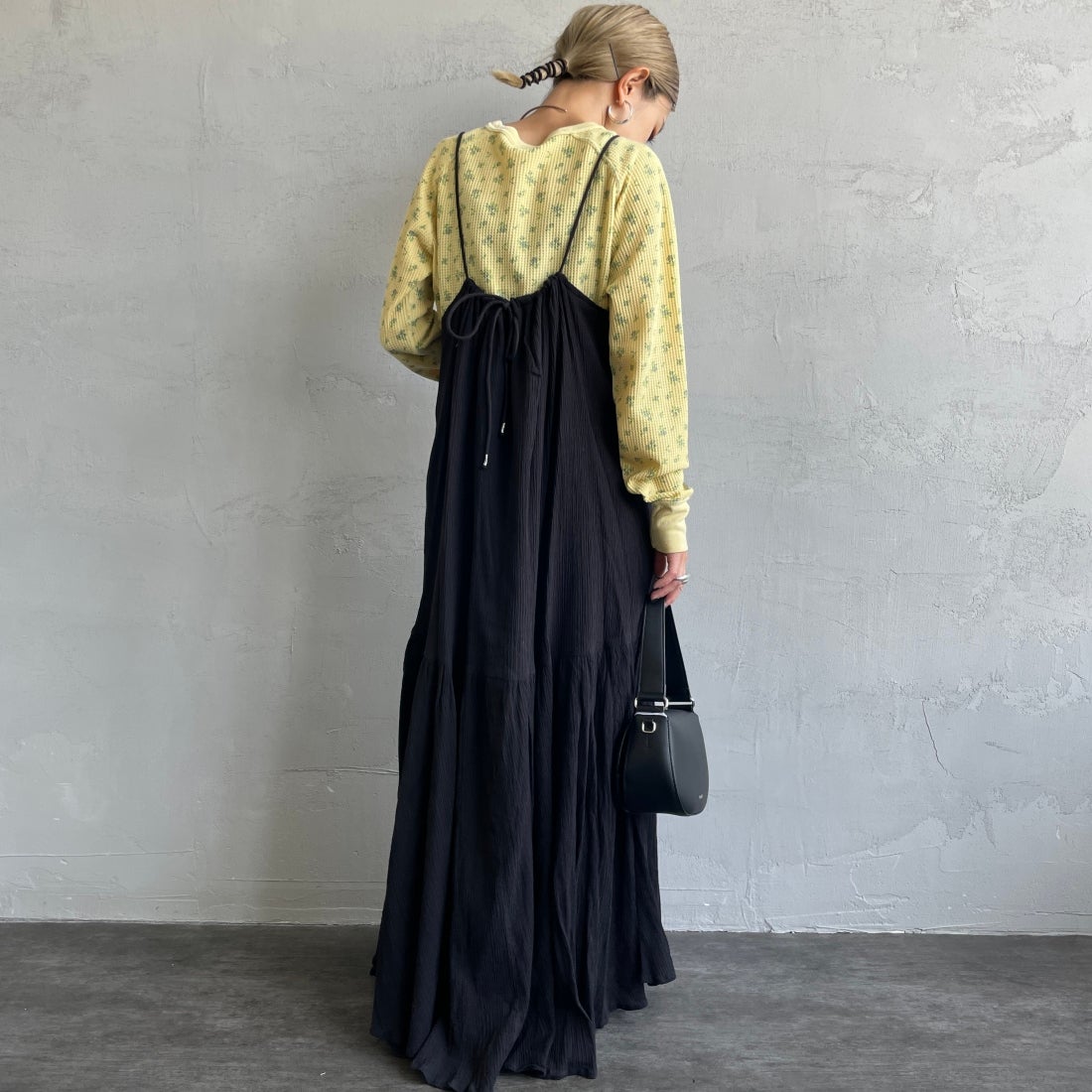JE MORGAN [ジェイイーモーガン] ワッフルオーバーダイ ロングスリーブTシャツ [JE053-19S] 63 YELLOW &&モデル身長：150cm 着用サイズ：F&&