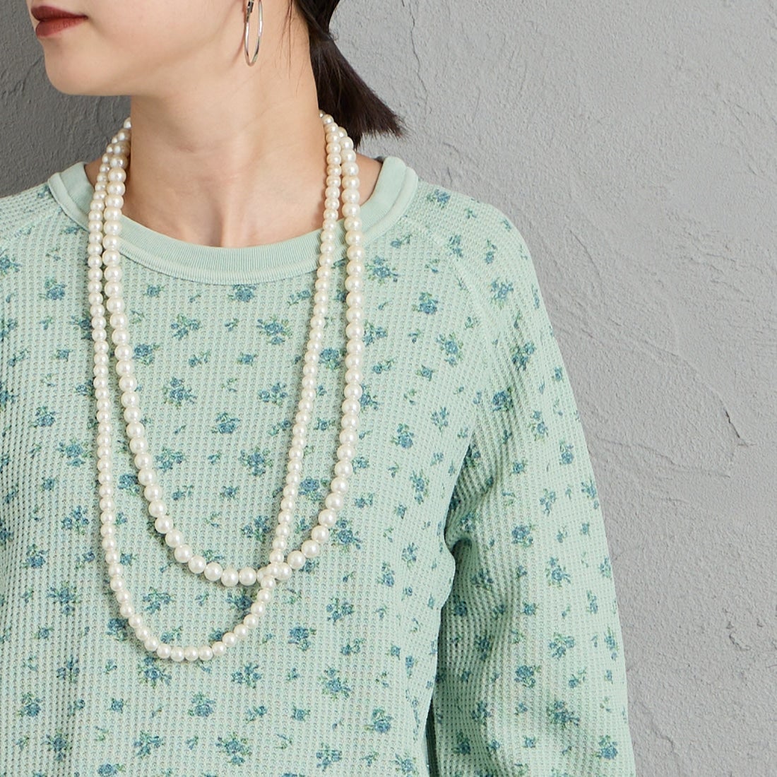 JE MORGAN [ジェイイーモーガン] ワッフルオーバーダイ ロングスリーブTシャツ [JE053-19S] 72 GREEN &&モデル身長：150cm 着用サイズ：F&&