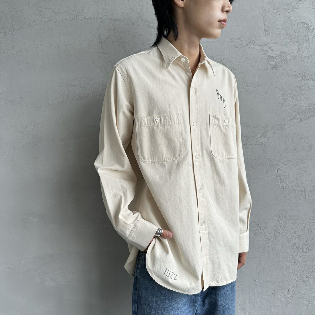 PAY DAY [ペイデイ] 別注 シャンブレーシャツ [PD21-SH-IN4-JF] KINARI &&モデル身長：179cm 着用サイズ：L&&