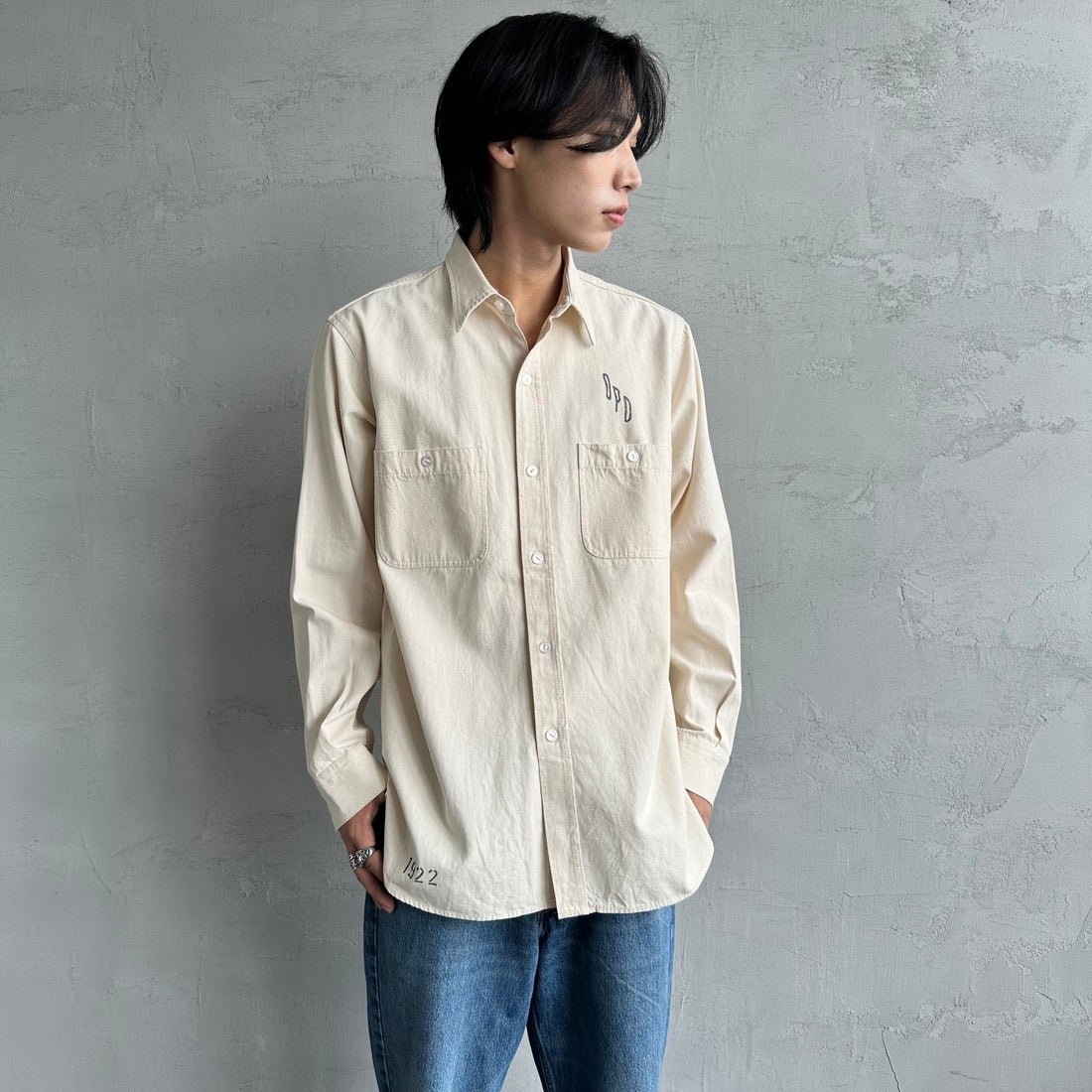 PAY DAY [ペイデイ] 別注 シャンブレーシャツ [PD21-SH-IN4-JF] KINARI &&モデル身長：179cm 着用サイズ：L&&