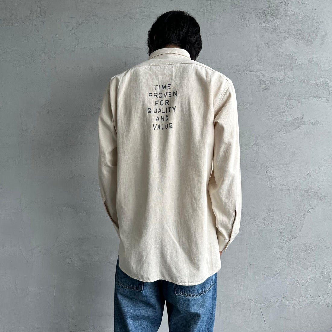 PAY DAY [ペイデイ] 別注 シャンブレーシャツ [PD21-SH-IN4-JF] KINARI &&モデル身長：179cm 着用サイズ：L&&