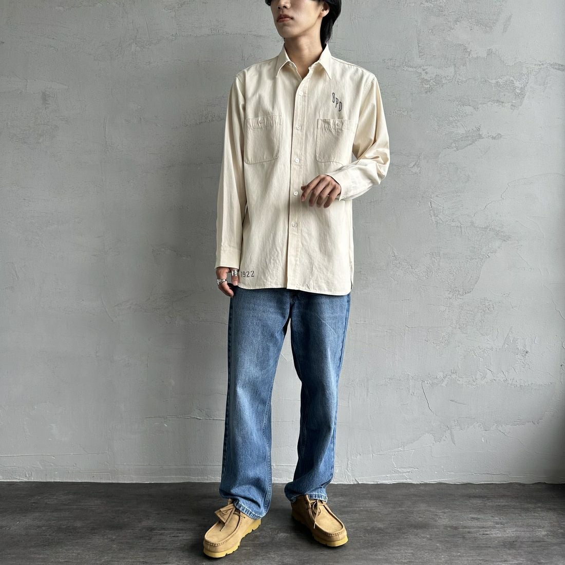 PAY DAY [ペイデイ] 別注 シャンブレーシャツ [PD21-SH-IN4-JF] KINARI &&モデル身長：179cm 着用サイズ：L&&