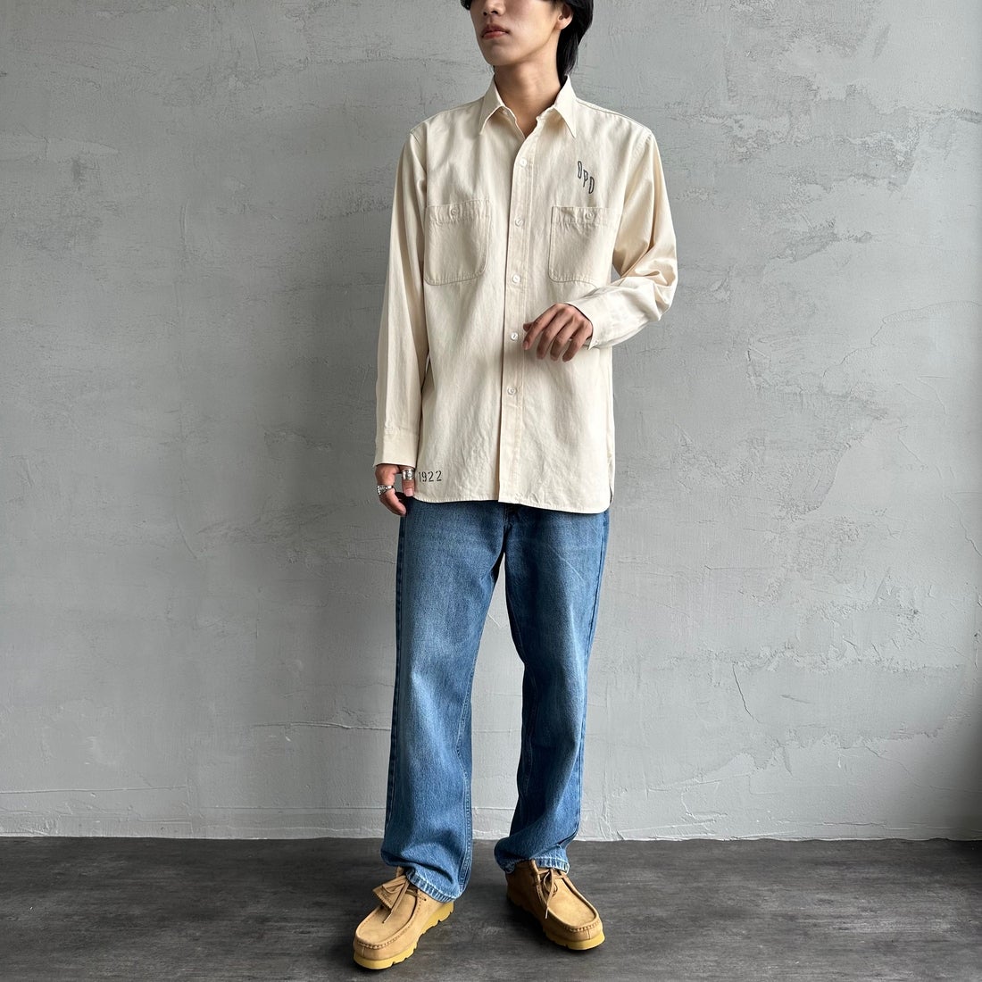 PAY DAY [ペイデイ] 別注 シャンブレーシャツ [PD21-SH-IN4-JF] KINARI &&モデル身長：179cm 着用サイズ：L&&