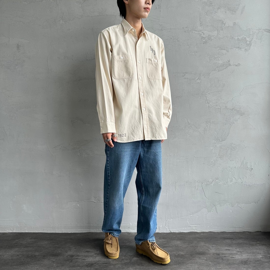 PAY DAY [ペイデイ] 別注 シャンブレーシャツ [PD21-SH-IN4-JF] KINARI &&モデル身長：179cm 着用サイズ：L&&