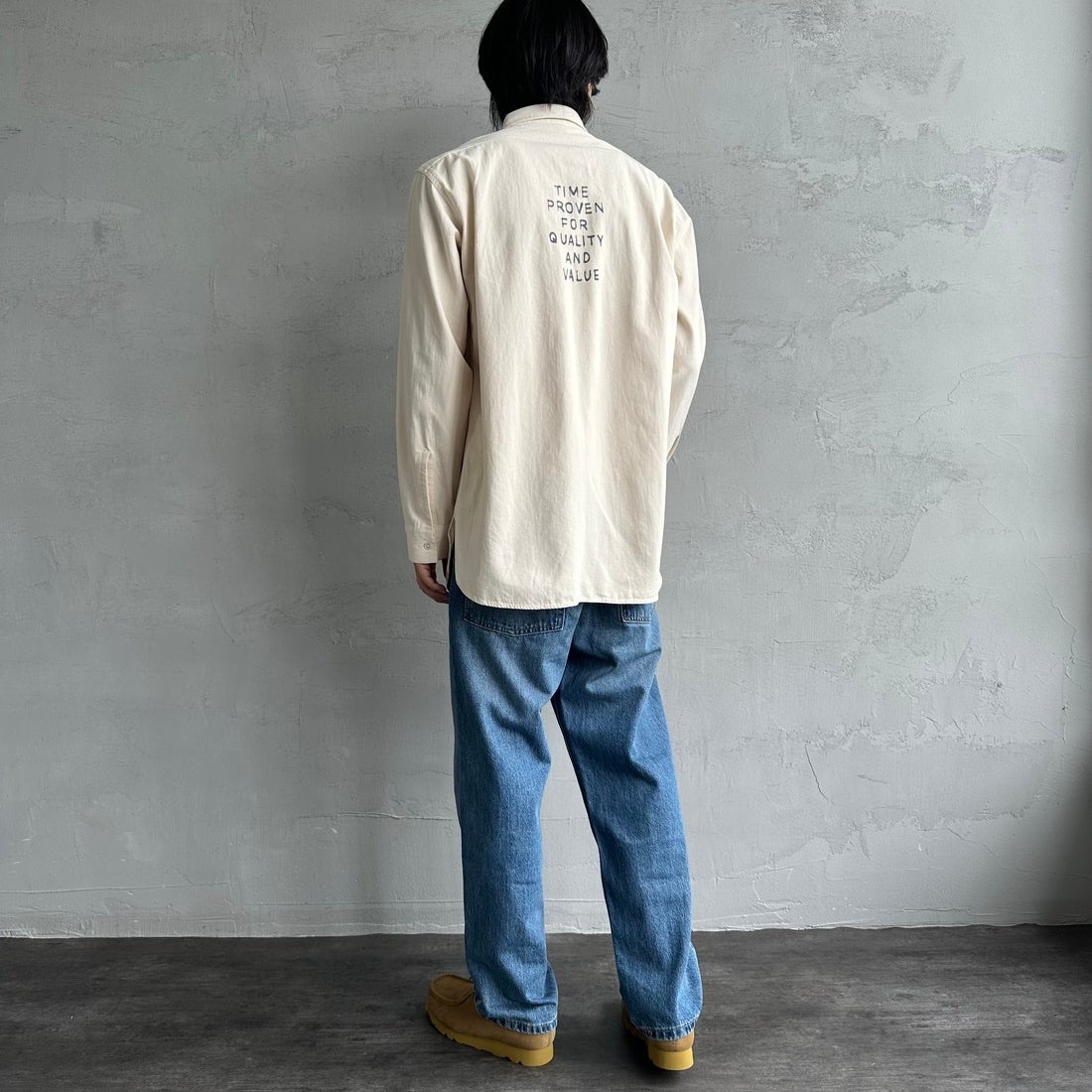 PAY DAY [ペイデイ] 別注 シャンブレーシャツ [PD21-SH-IN4-JF] KINARI &&モデル身長：179cm 着用サイズ：L&&