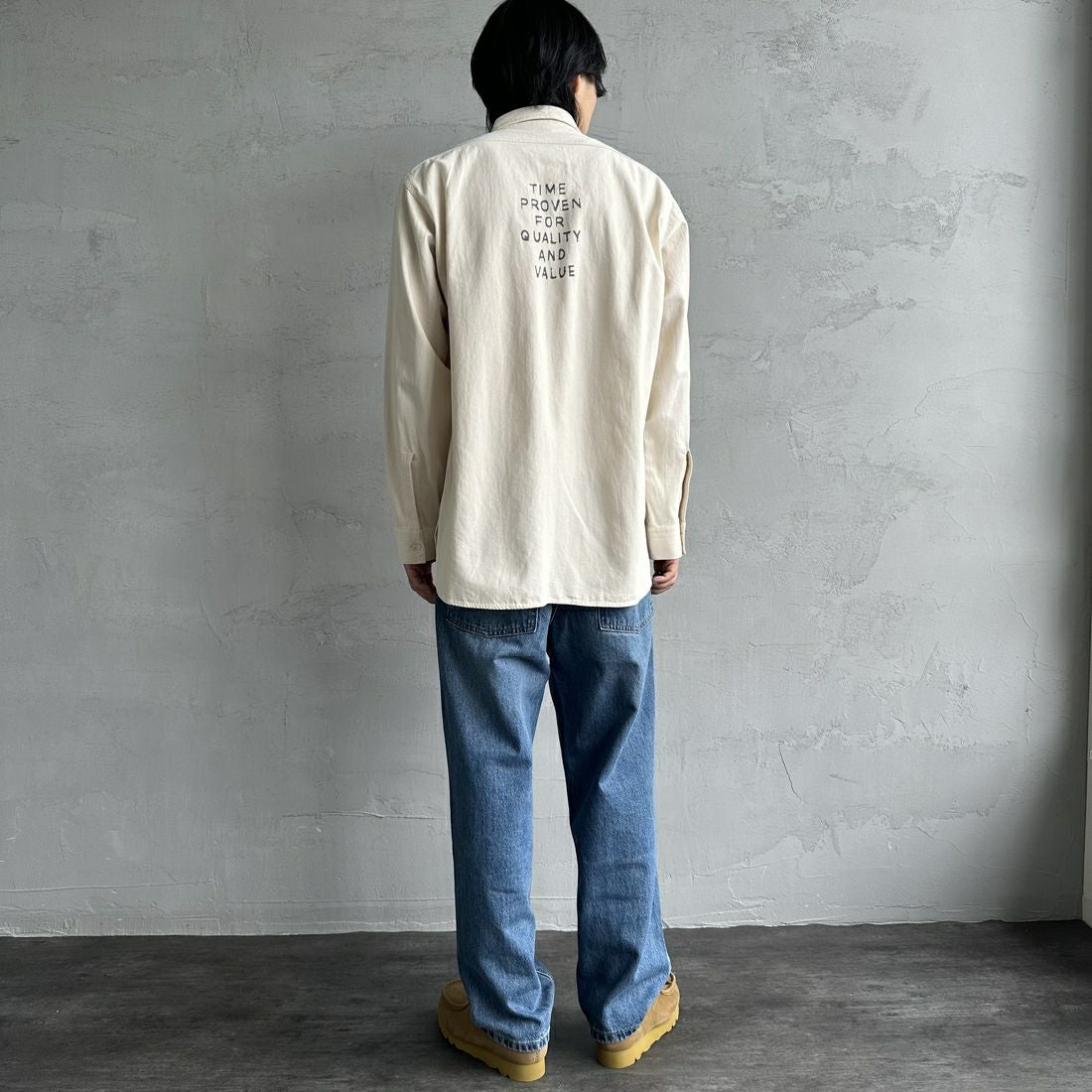 PAY DAY [ペイデイ] 別注 シャンブレーシャツ [PD21-SH-IN4-JF] KINARI &&モデル身長：179cm 着用サイズ：L&&