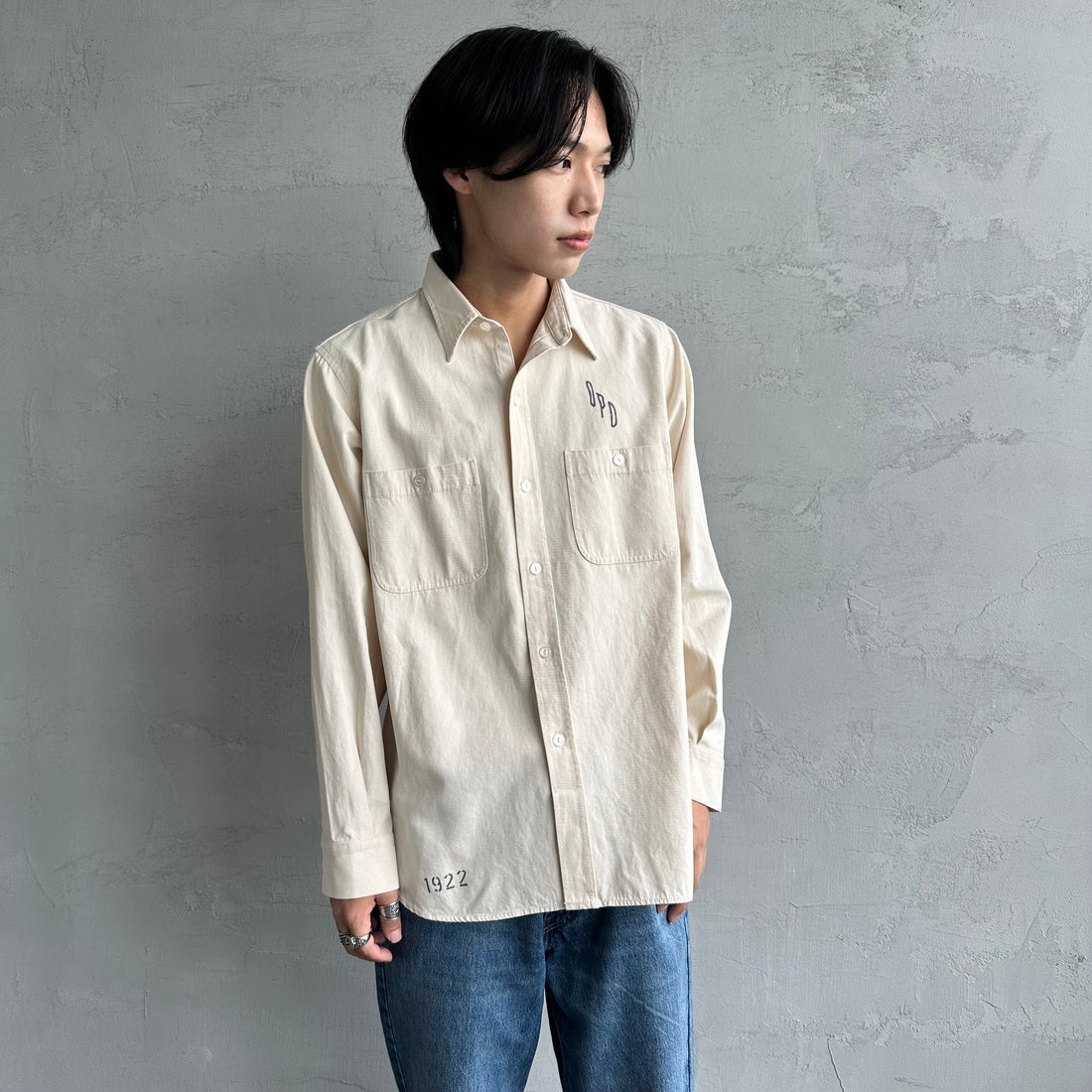 PAY DAY [ペイデイ] 別注 シャンブレーシャツ [PD21-SH-IN4-JF] KINARI &&モデル身長：179cm 着用サイズ：M&&