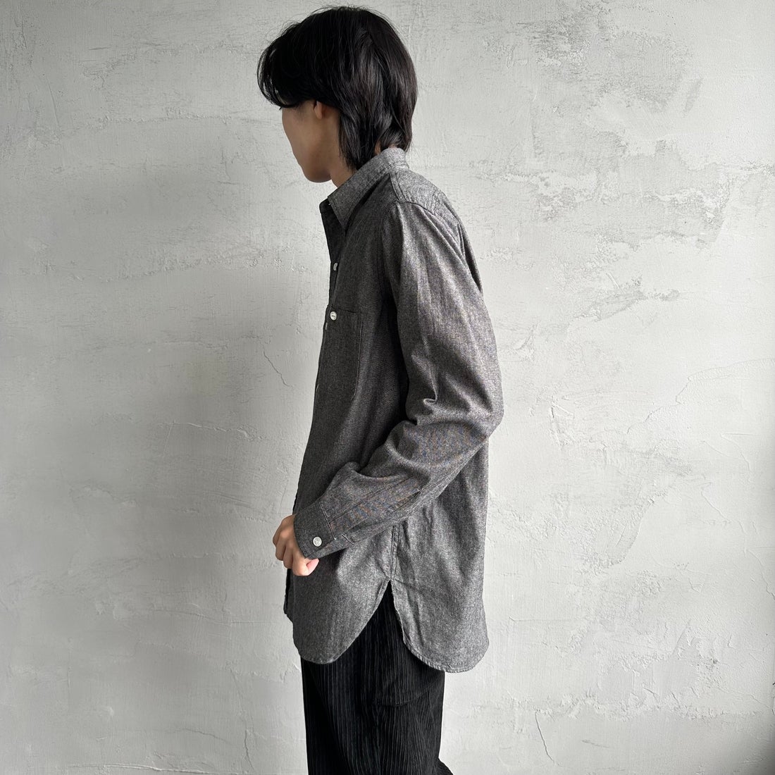 PAY DAY [ペイデイ] 別注 シャンブレーシャツ [PD21-SH-IN4-JF] BLACK &&モデル身長：179cm 着用サイズ：L&&