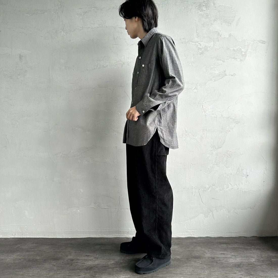 PAY DAY [ペイデイ] 別注 シャンブレーシャツ [PD21-SH-IN4-JF] BLACK &&モデル身長：179cm 着用サイズ：L&&