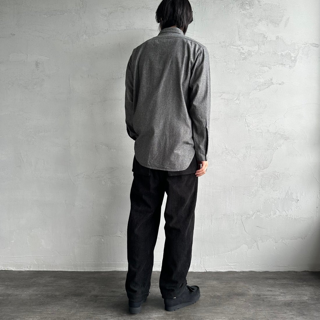 PAY DAY [ペイデイ] 別注 シャンブレーシャツ [PD21-SH-IN4-JF] BLACK &&モデル身長：179cm 着用サイズ：L&&