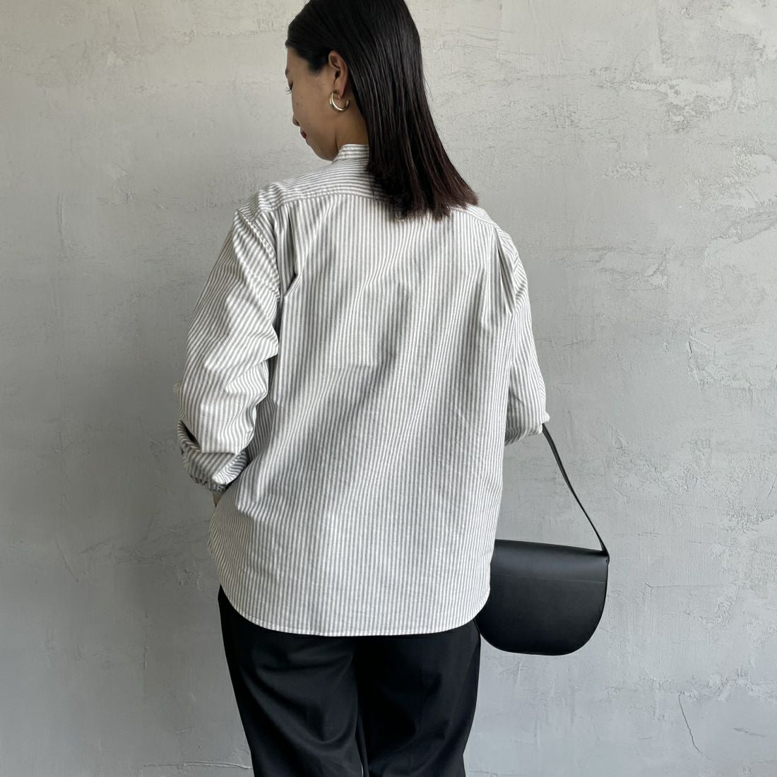 DANTON [ダントン] バンドカラーシャツ [DT-B0279OXP] NVY/ECR ST &&モデル身長：163cm 着用サイズ：36&&