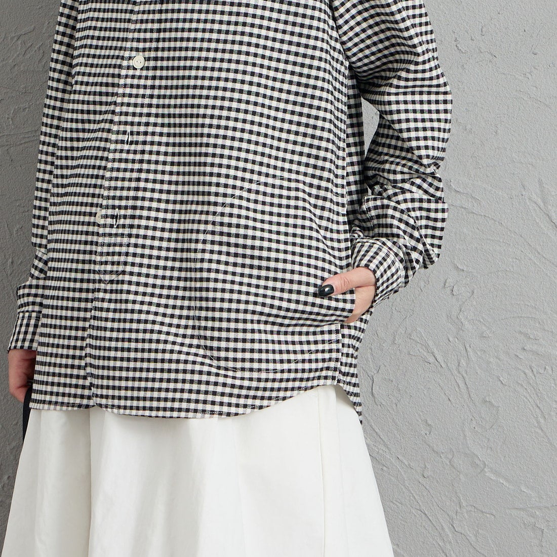 DANTON [ダントン] バンドカラーシャツ [DT-B0279OXP] BLK/ECR GN &&モデル身長：150cm 着用サイズ：36&&
