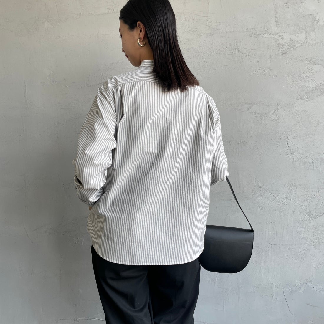 DANTON [ダントン] バンドカラーシャツ [DT-B0279OXP] NVY/ECR ST &&モデル身長：163cm 着用サイズ：36&&