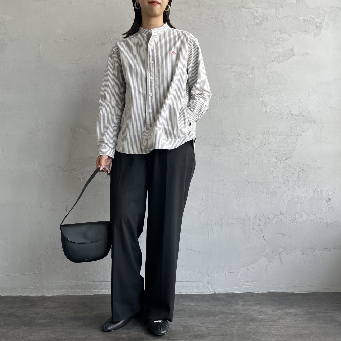 DANTON [ダントン] バンドカラーシャツ [DT-B0279OXP] NVY/ECR ST &&モデル身長：163cm 着用サイズ：36&&
