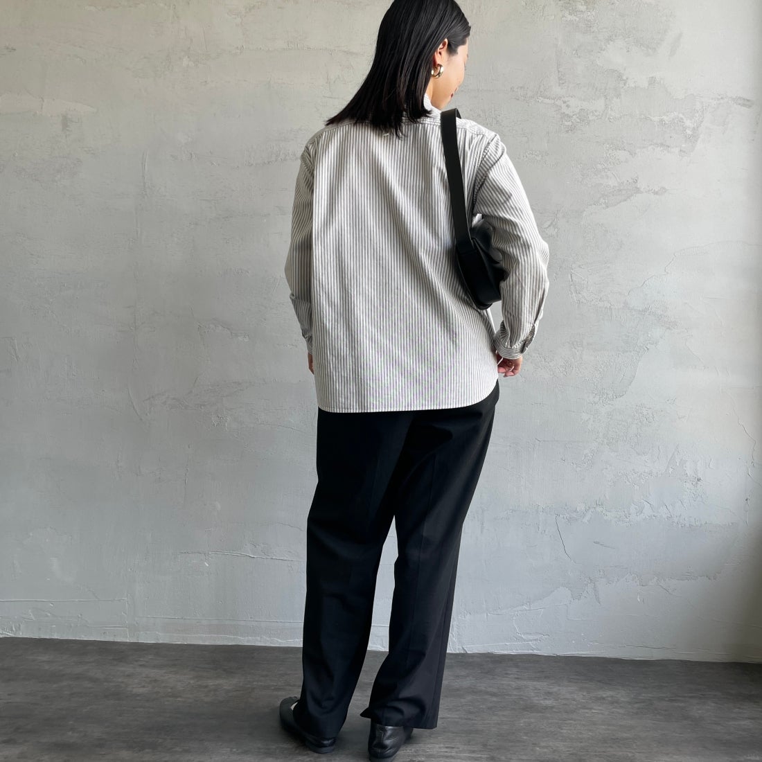 DANTON [ダントン] バンドカラーシャツ [DT-B0279OXP] NVY/ECR ST &&モデル身長：163cm 着用サイズ：36&&