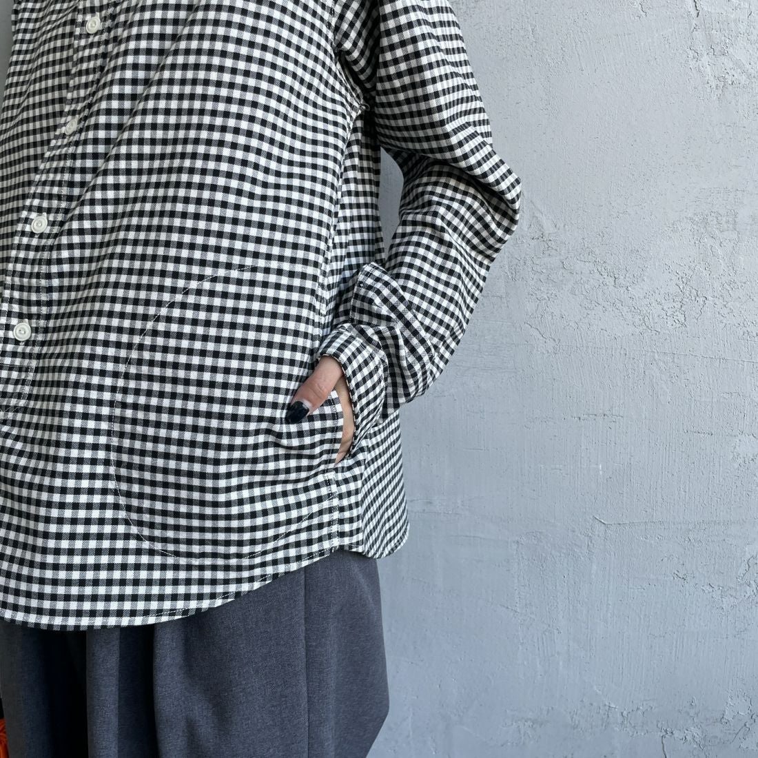 DANTON [ダントン] バンドカラーシャツ [DT-B0279OXP] BLK/ECR GN &&モデル身長：150cm 着用サイズ：34&&