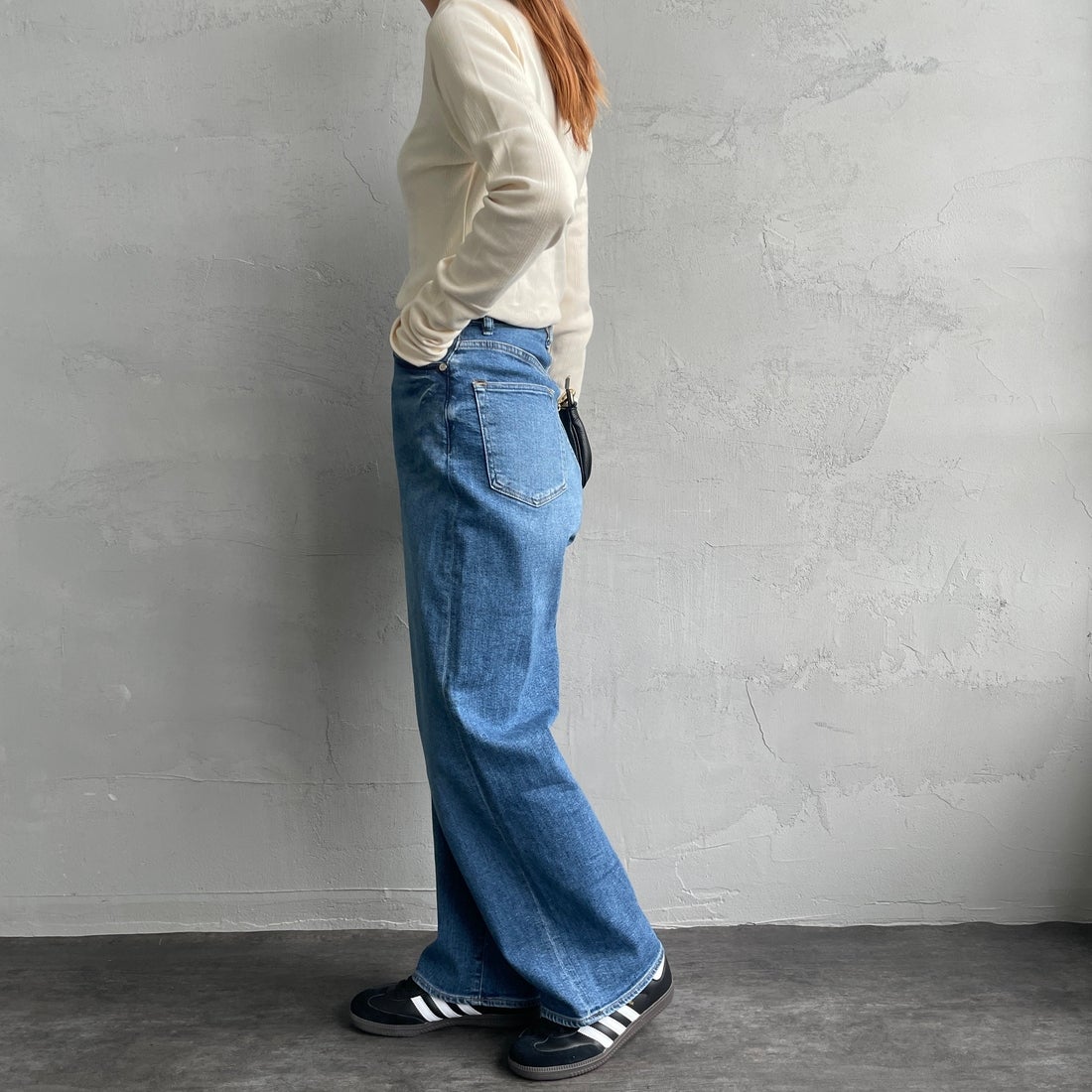 Urvin [アーヴィン] 別注 MARION JEANS ハイウエストストレートデニム [JUAG4400NB-JF] MID USED &&モデル身長：156cm 着用サイズ：22&&