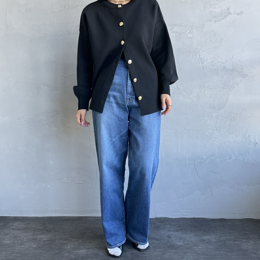 Urvin [アーヴィン] 別注 MARION JEANS ハイウエストストレートデニム [JUAG4400NB-JF] MID USED &&モデル身長：163cm 着用サイズ：25&&