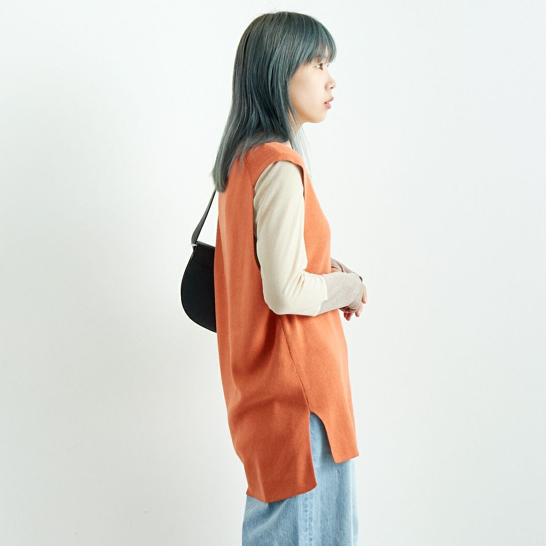 Jf Ready Made [ジェイエフレディメイド] ソウバリニットプルオーバーベスト [3004202] 202 ｵﾚﾝｼﾞ &&モデル身長：167cm 着用サイズ：F&&