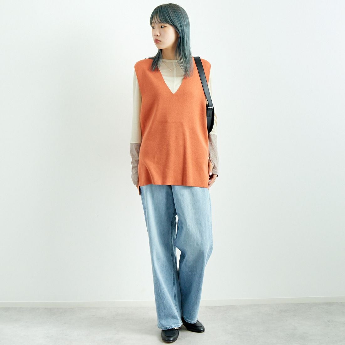 Jf Ready Made [ジェイエフレディメイド] ソウバリニットプルオーバーベスト [3004202] 202 ｵﾚﾝｼﾞ &&モデル身長：167cm 着用サイズ：F&&