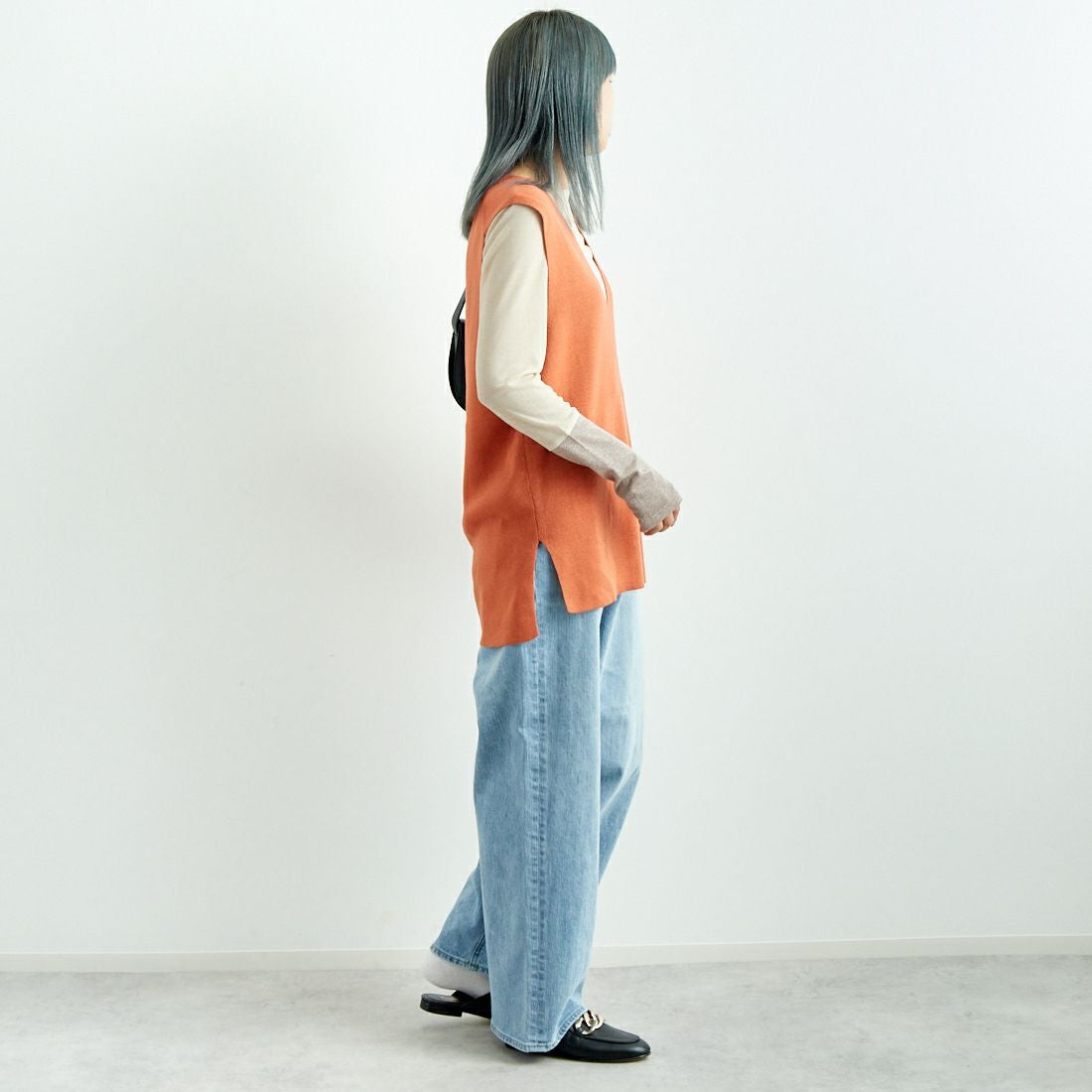 Jf Ready Made [ジェイエフレディメイド] ソウバリニットプルオーバーベスト [3004202] 202 ｵﾚﾝｼﾞ &&モデル身長：167cm 着用サイズ：F&&