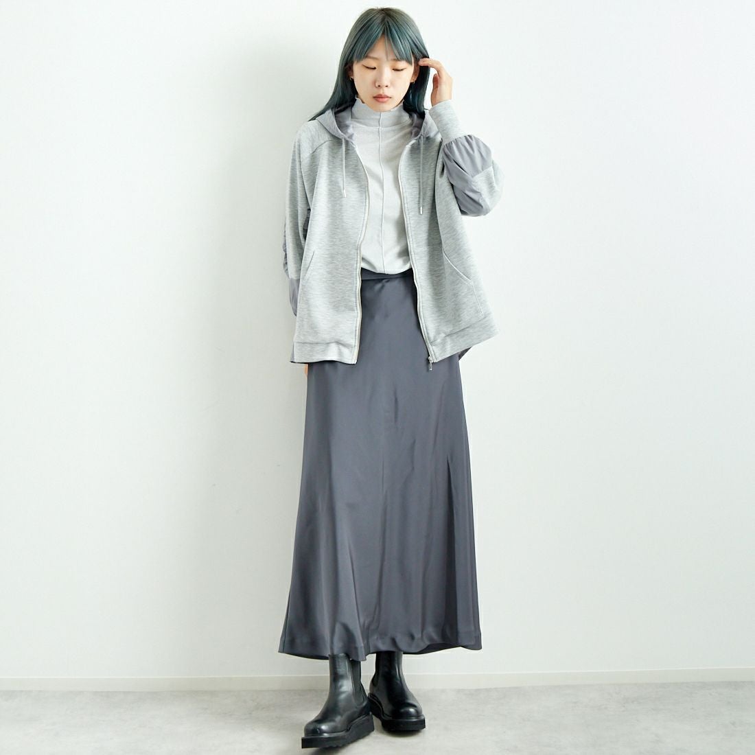 Jeans Factory Clothes [ジーンズファクトリークローズ] サテンマーメイドスカート [21243051] 003 ﾁｬｺｰﾙ &&モデル身長：167cm 着用サイズ：F&&