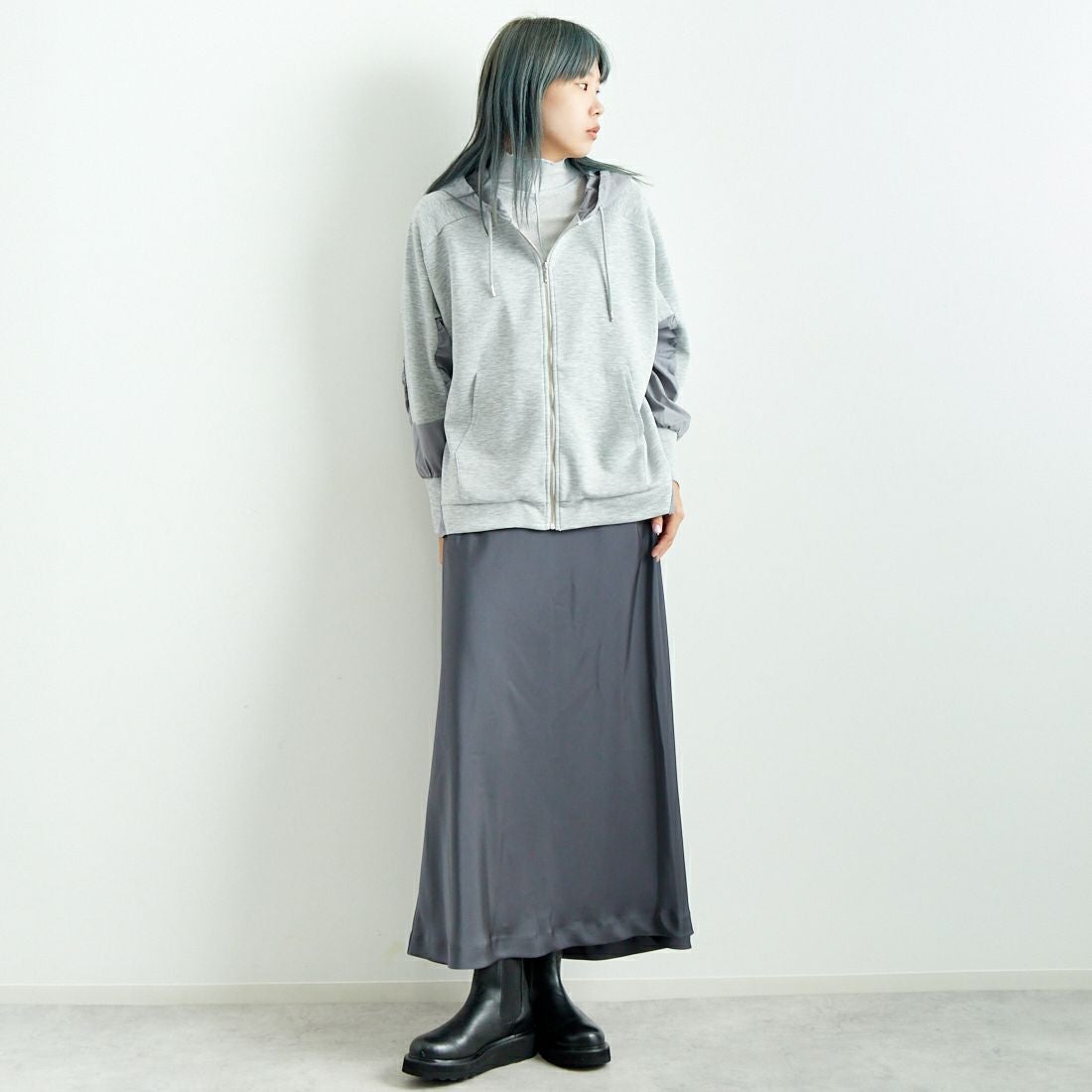 Jeans Factory Clothes [ジーンズファクトリークローズ] サテンマーメイドスカート [21243051] 003 ﾁｬｺｰﾙ &&モデル身長：167cm 着用サイズ：F&&