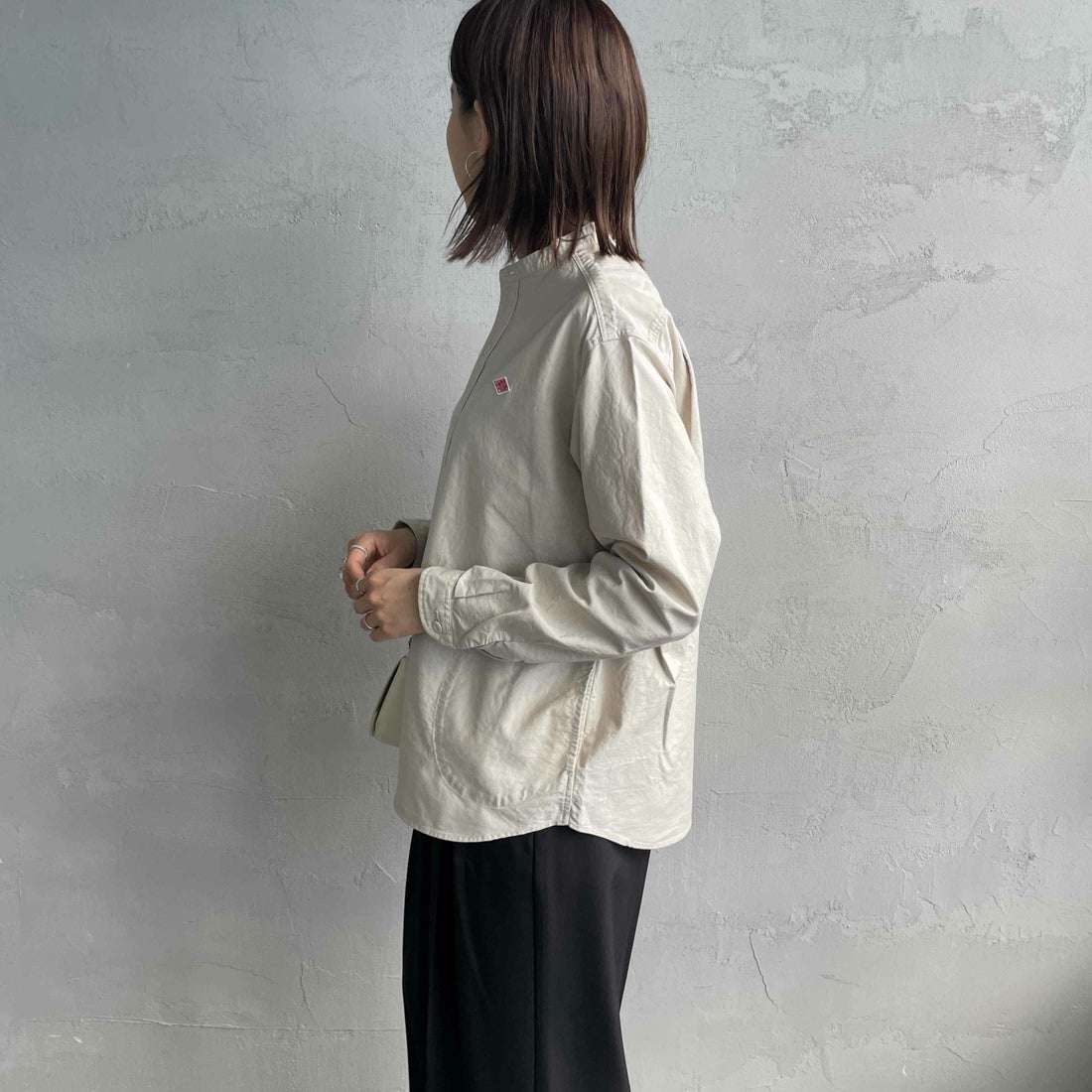 DANTON [ダントン] オックスフォード バンドカラーシャツ [DT-B0279SOX] OYSTER &&モデル身長：159cm 着用サイズ：36&&