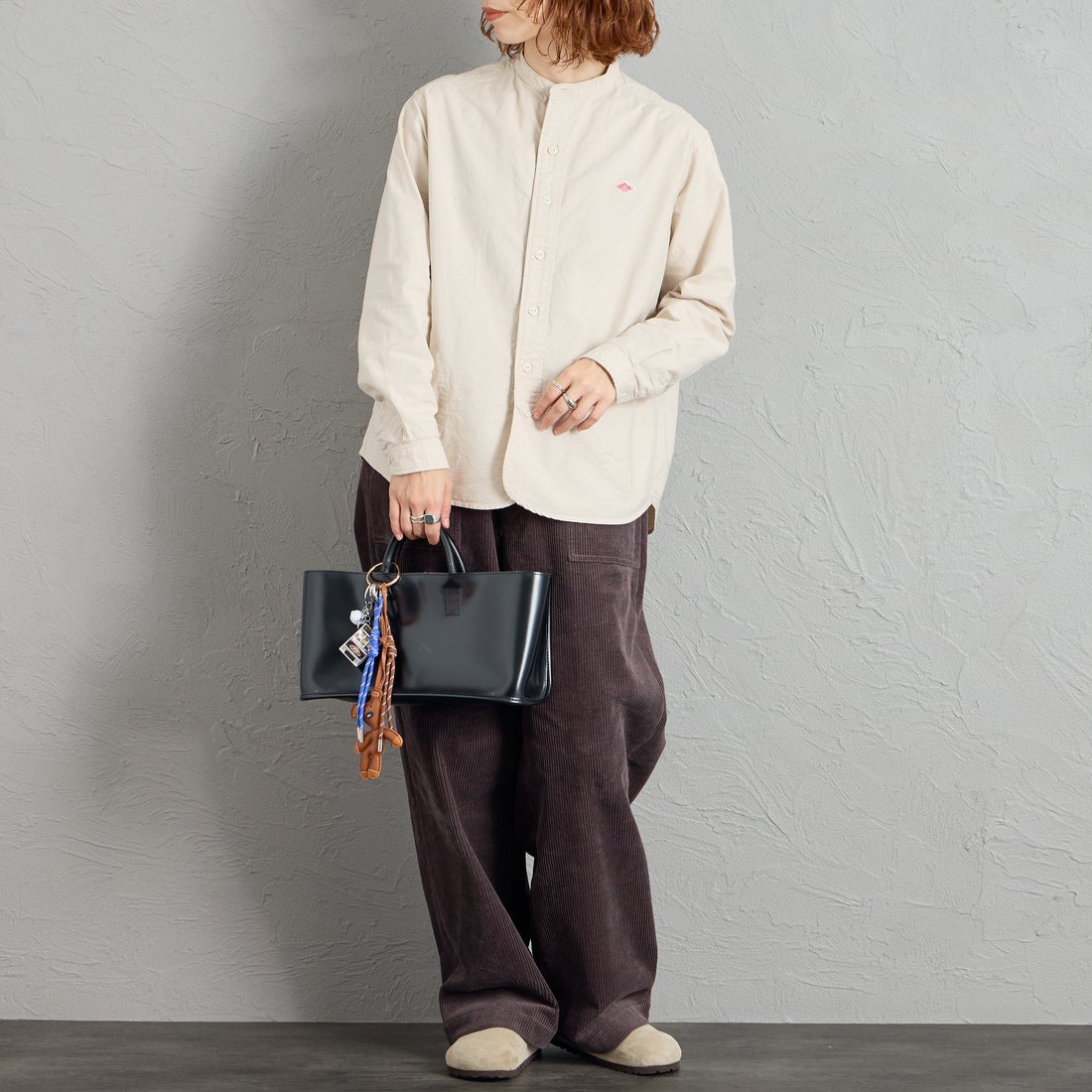 DANTON [ダントン] オックスフォード バンドカラーシャツ [DT-B0279SOX] OYSTER &&モデル身長：158cm 着用サイズ：36&&