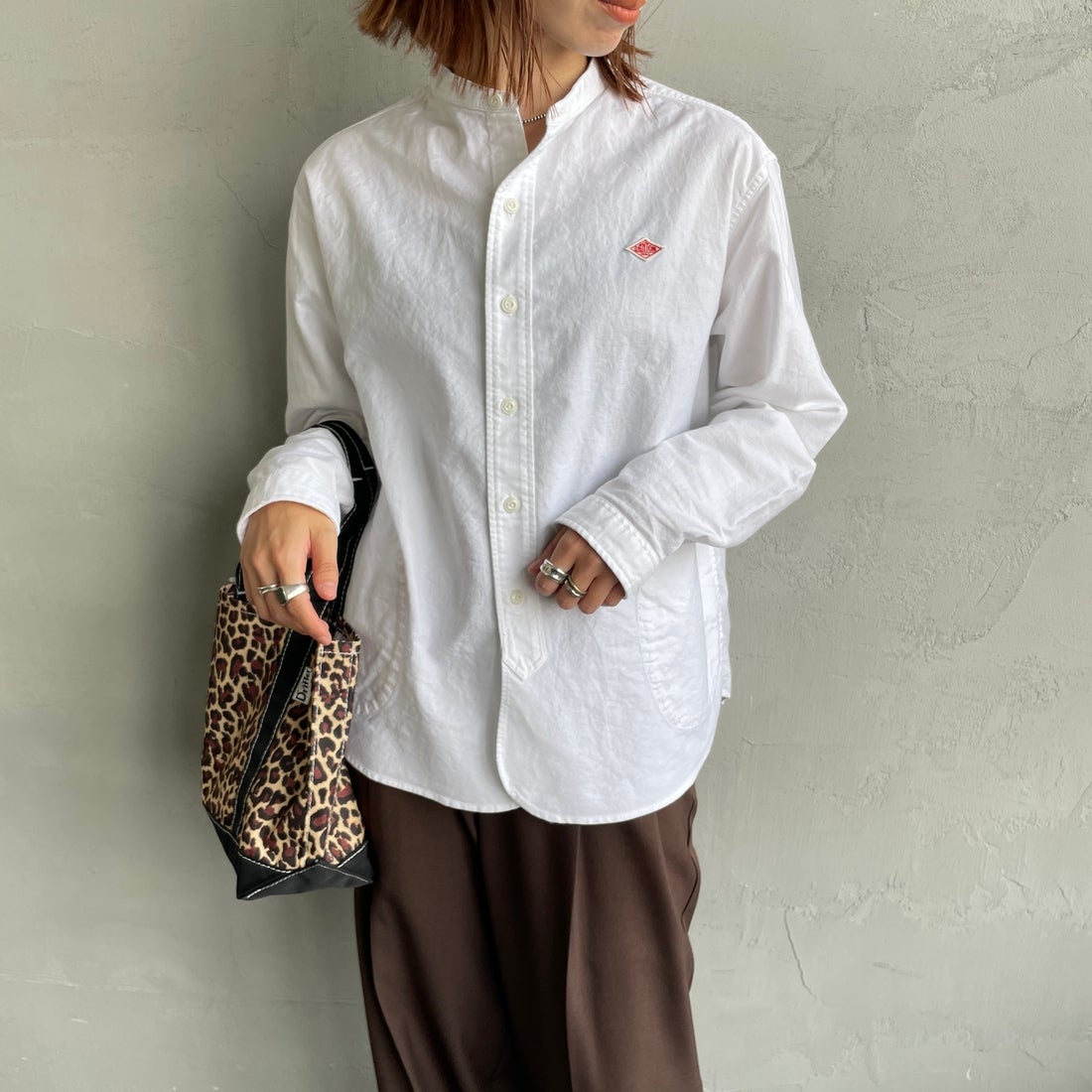 DANTON [ダントン] オックスフォード バンドカラーシャツ [DT-B0279SOX] WHITE &&モデル身長：158cm 着用サイズ：38&&