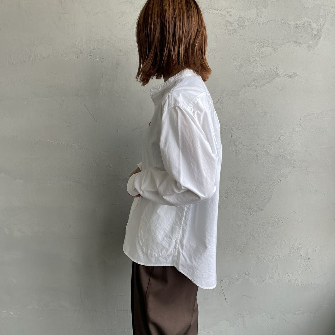 DANTON [ダントン] オックスフォード バンドカラーシャツ [DT-B0279SOX] WHITE &&モデル身長：158cm 着用サイズ：38&&