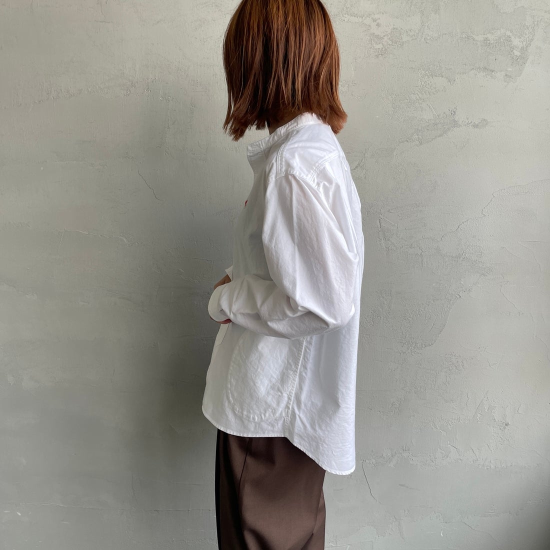 DANTON [ダントン] オックスフォード バンドカラーシャツ [DT-B0279SOX] WHITE &&モデル身長：158cm 着用サイズ：38&&